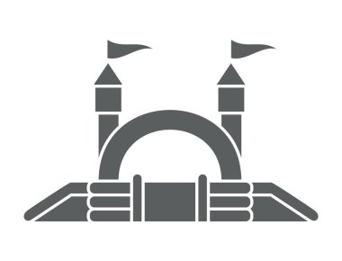 Şişme şato. Çocuk parkı için kule ve ekipman. Atlama işareti. Glyph vektör siluet simgesi.