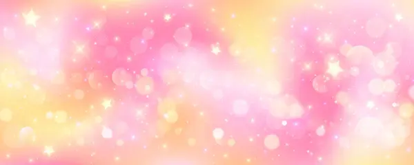 stock vector Pink gradient background. Orange and yellow mesh pastel backdrop. Peach warm blurry sky with stars and bokeh. Liquid fluid texture.