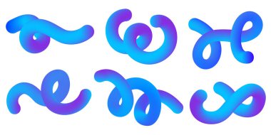 Beyaz arkaplanda üç boyutlu soyut şekiller. Sıvı sıvı vektör sarmal elementleri. Girdap dinamiği parlak mavi modern vuruşlar. Dalgalı harman fütüristik canlı çizgiler. Karalamalı neon tasarımı