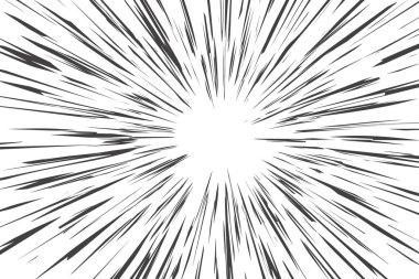 Radyal karikatür arka planının manga hız çizgileri. Çizgi film flaşı, patlama ışınları, patlama ve kükreme gücü. Soyut kıvılcımlar ve sesin perspektif hareketi.