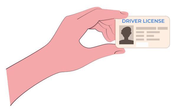 Driving license in hand. Plastic card for personal identification. Vector illustration.