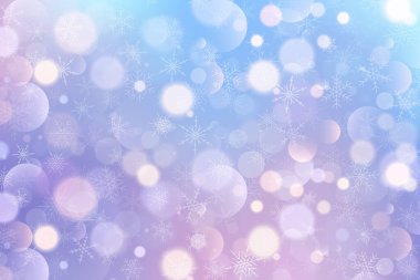 Kar yağışlı kış arka planında düşen taneler ve bulanık bokeh. Mor ve mavi soğuk vektör gökyüzü, tatil tasarımı için donmuş gradyan. Sihirli Xmas duvar kağıdı