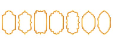 Ramazan altın çerçevesi. İslami pencere şekli. Arapça vektör kemeri. Tasarım için Müslümanların klasik sınırı. Doğu tarzında Hint dekorasyonu.