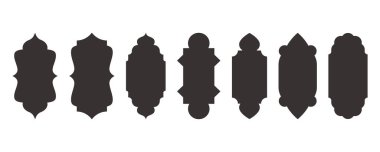 İslami şekiller Ramazan pencere çerçeve tasarımı. Türk ve Hint vektör süsü. Arap kapı kemeri. Doğulu mimari elementleri.