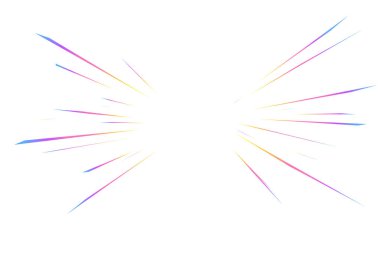 Beyaz arka planda prizma ışığı patladı. Gökkuşağı kristali parıldıyor. Halo anime vektör patlaması. Holografik ışıltılı elmas radyal hız çizgileri. Soyut gradyan yansıma kıvılcımları