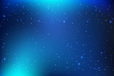 Yıldızlı ve parıltılı mavi bir arka plan. Vektör gecesi karanlık eğimli evren. Kış kozmik rüya arka planı. Rüya gibi soyut duvar kâğıdı