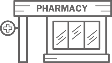 Şehir binaları çizgisi simgesi seti. Şehir mimarisi. Eczane çizimi 