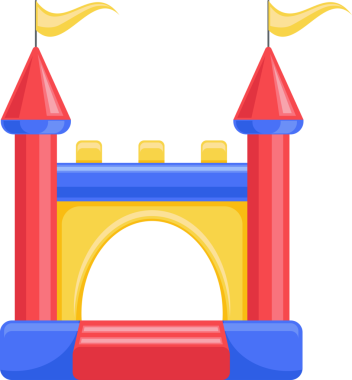 Şişme şato. Çocuk parkı için kule ve ekipman. 