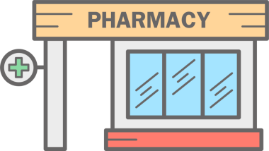 Şehir binası. Şehir mimarisi öğesi. Eczane çizimi 