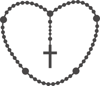 Tespih boncukları silueti. Meditasyon için dua mücevherleri. Haçlı Katolik şapkası. Din sembolü. Kalp