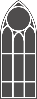 Gotik pencere. Vintage mozaik cam kilise çerçeveleri silueti. Geleneksel Avrupa mimarisinin elementi. 