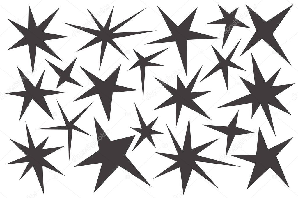 Y2k star shapes. Vector glyph icons of abstract sparks and shiny irregular flash burst. Blings and twinkles geometric minimal retro design elements on white background.