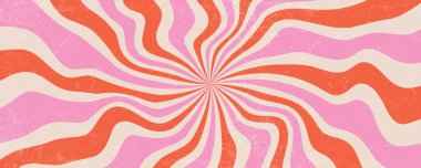 Döndürme deseni harika. Psikedelik 70 'lerin spiral güneş ışınları. Klasik soyut dalgalı renk posteri. Grunge desenli şekerlemeler. Vektör funky radyal bg