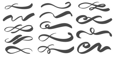 Swoosh elle çizilmiş vektör elementlerinin altını çizer. Döner fırça darbeleri. Kaligrafik zarifler. Kıvrık boya kuyrukları. Şatafatlı ve klasik tasarım.