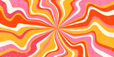 Döner arka plan ve spiral güneş patlaması. Vector girdap desenli ışınlı radyal desen. Soyut, soyut, pembe ve turuncu çizgili girdap. 70 'lerin funky psychedelic disko bg' si.