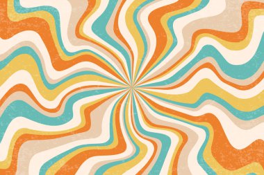 Retro spiral ışınlar arka planda. Vector groovy girdap radyal güneş ışınları. Klasik psikedelik çizgili funky bg. Krem renkli 70 'lerin duvar kağıdı. Hipnotik eğri duvar kağıdı