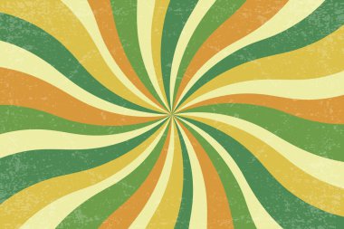 Retro spiral vektör arka planı. Havalı vintage radyal güneş patlaması. Psikedelik soyut yeşil dalgalı desenli çizgiler. 70 'lerin acayip posterleri. Hipnotik dairesel illüstrasyon