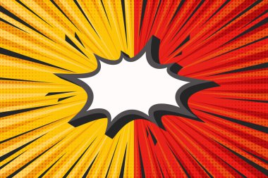 Çizgi roman geçmişi. Çizgi film pop sanat tasarımı çerçeve retro etkisi ile. Konuşma baloncuklu yıldız patlaması posteri. Klasik parlak süper kahraman arkaplanı. Vektör soyut afişi