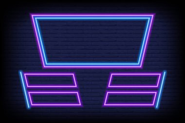 Duvardaki bilgi yarışması için neon şablonu. Soru için çerçeve ve entellektüel rekabet için birden fazla cevap. Seçenekleri olan vektör başlıklı menü.