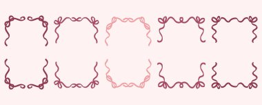 Fiyonklu çerçeve. Noel Sevgililer Günü ve düğün kartı dekorasyonu için klasik el yapımı sınır. Vektör coquette güzel elementler. Retro minimal kümesi