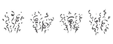 Konfeti vektör patlaması beyaz arka planda izole edildi. Doğum günü partisi ve karnaval kutlaması için unsurlar. Süpriz ve hediye dekorasyonu için düşen yılanbalığı ve havai fişek patlaması