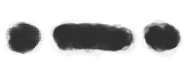 Beyaz arkaplanda yarım ton noktalı şekiller. Gürültülü boya damlası. Soyut sıçrama vuruşu şekilleri. Vektör illüstrasyonu.