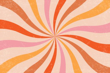 Modaya uygun güneş ışınları olan eski spiral desenler. Radyal girdap ışınları ve grunge dokusu. 70 'lerin soyut ve girdap çizgileri olan klasik tasarımı. Eğri eşmerkezli vektör yaz arkaplanı