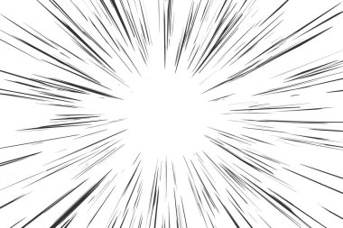 Radyal patlama efektli komik hız çizgileri. Çizgi film aksiyon ışını hareketi. Perspektif zum patlaması ve sıçramalar. Vektör soyut grafiği