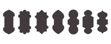 İslami şekiller Ramazan pencere çerçeve tasarımı. Türk ve Hint vektör süsü. Arap kapı kemeri. Doğulu mimari elementleri.