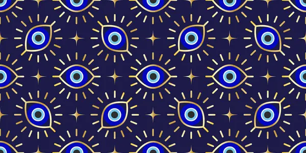 Kem göz kusursuz desen. Mavi boncuklu ve sihirli nazarlı Türk vektör arka planı. Gizemli Yunan tılsımı koruma ve şansın sembolüdür. Arapça ve Akdeniz etnik duvar kağıdı