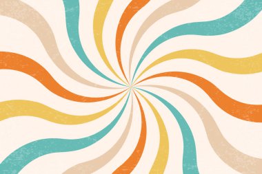Modaya uygun güneş ışınları olan eski spiral desenler. Radyal girdap ışınları ve grunge dokusu. 70 'lerin soyut ve girdap çizgileri olan klasik tasarımı. Eğri eşmerkezli vektör yaz arkaplanı