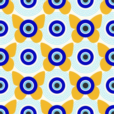 Kem göz kusursuz desen. Türk mavisi boncuklu ve asma suratlı. Yunan vektör büyü geçmişi ve etnik nazar koruma ve şans sembolü. Enerji tılsımı ve ruhsal tılsımla geleneksel bir süs.