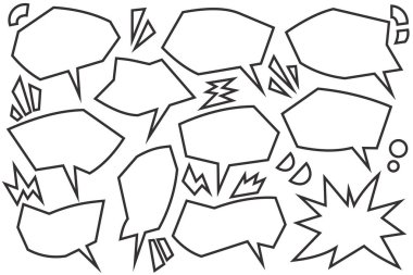 Anime konuşma balonu. Çizgi roman metni çerçevesi. Hız çizgileri olan bir çizgi film bulutu. Beyaz arka planda Japonca ana hatlı diyalog kutusu. Satış posterleri ve afişler için grafiksel ögeler