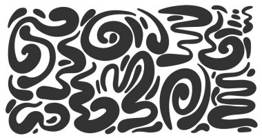 Soyut vektör şekilleri. Organik sıvı boya damlaları. Organik düzensiz sıçramalar ve rastgele sıvı karalamaları. Basit el çizimi düz elementler. Beyaz arkaplanda modern asimetrik karalamalar.