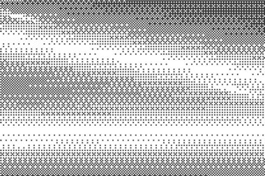 Bitmap gradyan dokusuna sahip piksel desen arkaplanı. Retro noktalı soyut grafik ve yarım ton derecelendirme. Beyaz arkaplanda vektör dijital arıza gürültüsü. Işık duvar kâğıdı ışınları