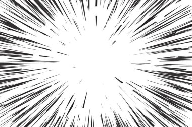 Manga hız çizgileri etkisi. Çizgi roman anime arka planı. Perspektif hareket ve patlama ışınları. Parıltı ve kükreme gücüyle patlama çerçevesi. Vektör eşmerkezli bg