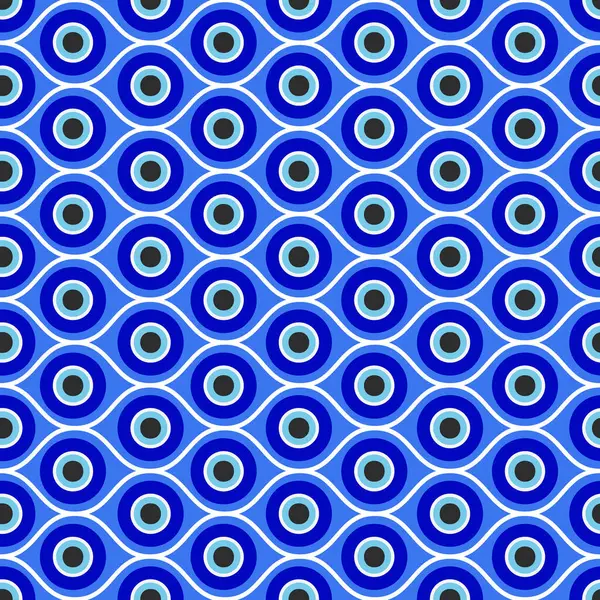 Kem göz kusursuz desen. Mavi mistik boncuk Yunanistan baskısı. Sihirli Türk nazar arka planı. Korunma şansının ve enerjinin soyut sembolü. Manevi dekorasyon için etnik muska ve tılsım duvar kâğıdı.