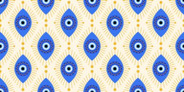 Kem göz kusursuz desen. Mavi mistik boncuk Yunanistan baskısı. Sihirli Türk nazar arka planı. Korunma şansının ve enerjinin soyut sembolü. Etnik Arap tılsımı ve tılsım duvar kağıdı