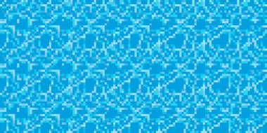 Bit oyunu için piksel su arkaplanı. Dokulu vektör dalgalı okyanus pürüzsüz desen. Yüzme havuzu klasik illüstrasyonu. Soyut mobil arayüz için klasik mavi gökyüzü
