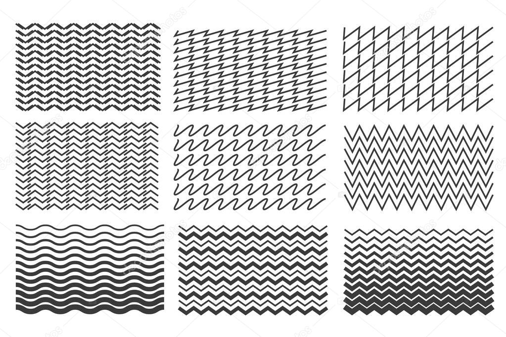 Wavy lines pattern. Vector zigzag strokes. Seamless ripple curved elements. Abstract editable sea scallop horizontal stripes. Water edge