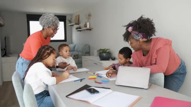 African Mothers Helping Children Homework Horizontal Extended Family — Stockvideo