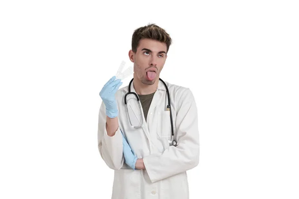 Kafkas Asıllı Genç Bir Doktorun Elinde Negatif Kovid Antijen Testi — Stok fotoğraf