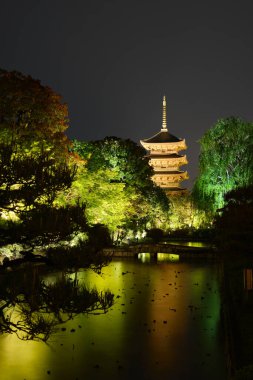 To-ji Tapınağı tapınağı geceleyin aydınlandı, Kyoto, Japonya.