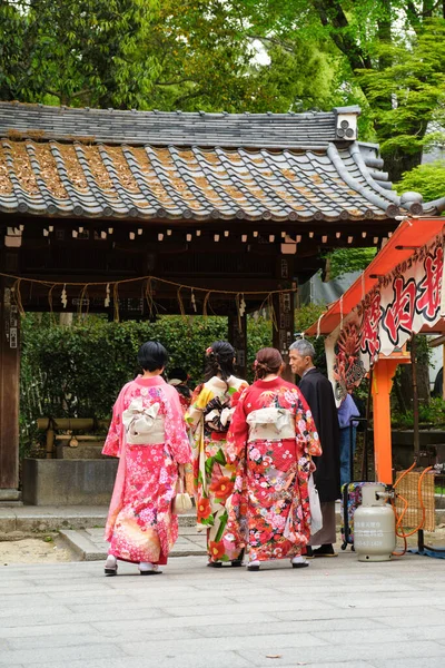 stock image Kyoto, Japan. April 24, 2023: Japanese people in kimono at Yasaka-jinja Shinto Shrine in Kyoto, Japan.