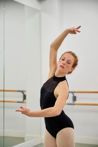 Young Ballerina Practicing Ballet Pose Ballet School Positions Dance Studio — Stock Photo, Image