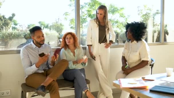 Business People Doing Team Building Informal Talking Coffee Break Coworking — Stock Video