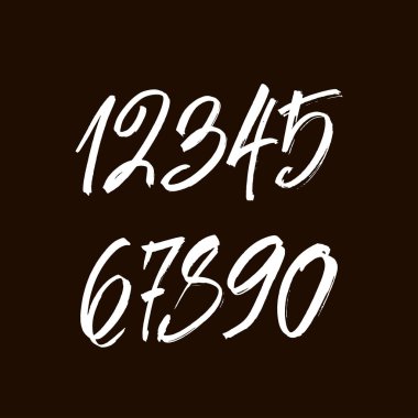 Kaligrafik akrilik ya da mürekkep numaralarının vektör kümesi. Tasarımınız için ABC, siyah arkaplandaki fırça harfleri
