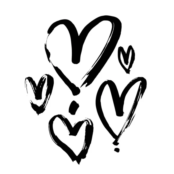 黑心插图 手绘画笔 情人节浪漫的风格 — 图库矢量图片