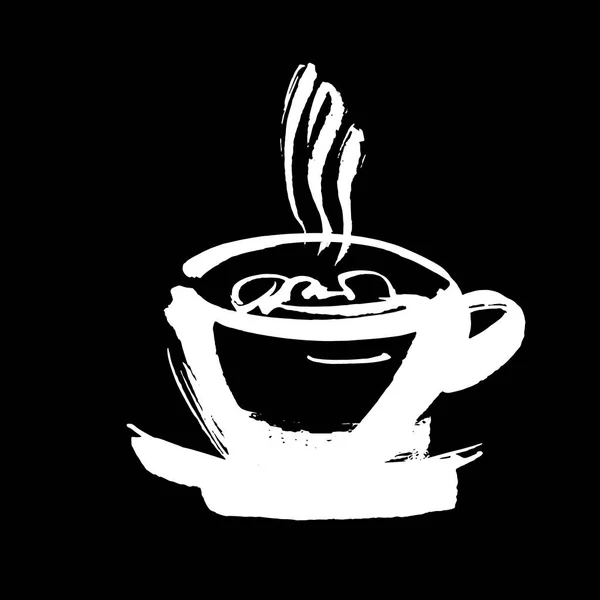 咖啡和茶杯象征快餐或餐馆设计 现代粉笔或粉笔 被黑色背景隔离 — 图库矢量图片