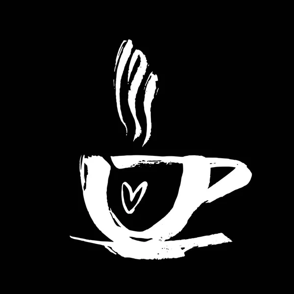咖啡和茶杯象征快餐或餐馆设计 现代粉笔或粉笔 被黑色背景隔离 — 图库矢量图片